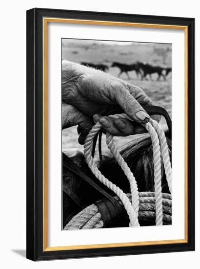 Close Up on Weather Beaten Hand of Whistle Mills Ranch Foreman Holding Rope-John Loengard-Framed Giclee Print