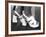 Close-Up Photograph of Feet in a Pair of White Platform Sandals-null-Framed Photographic Print