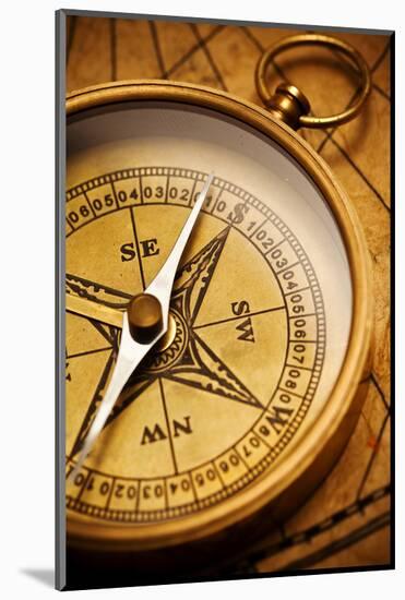Close up View of the Compass on Old Paper-Irochka-Mounted Photographic Print