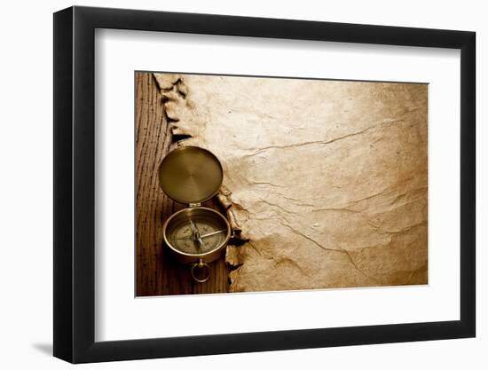 Close up View of the Compass on Old Paper-Irochka-Framed Photographic Print