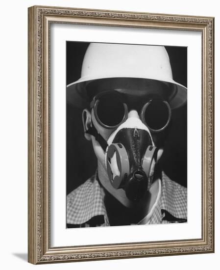 Closeup a A Man Wearing a Safety Helmet, Mask and Goggles-Andreas Feininger-Framed Photographic Print