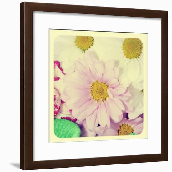 Closeup Of A Flower Bouquet With Daisies And Carnations, With A Retro Effect-nito-Framed Premium Giclee Print