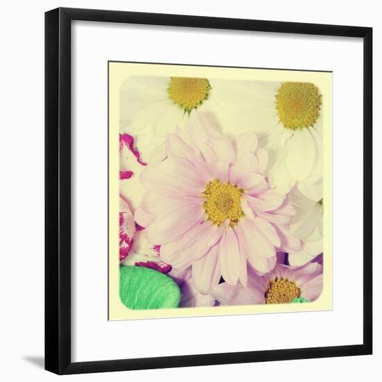 Closeup Of A Flower Bouquet With Daisies And Carnations, With A Retro Effect-nito-Framed Premium Giclee Print