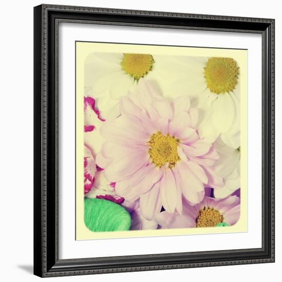 Closeup Of A Flower Bouquet With Daisies And Carnations, With A Retro Effect-nito-Framed Art Print