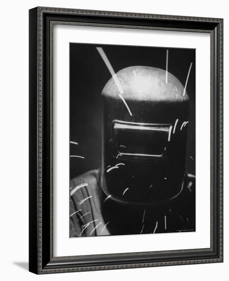 Closeup of a Welder Wearing a Mask-Andreas Feininger-Framed Photographic Print