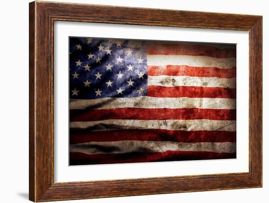 Closeup Of Grunge American Flag-STILLFX-Framed Art Print