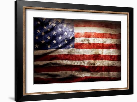 Closeup Of Grunge American Flag-STILLFX-Framed Art Print