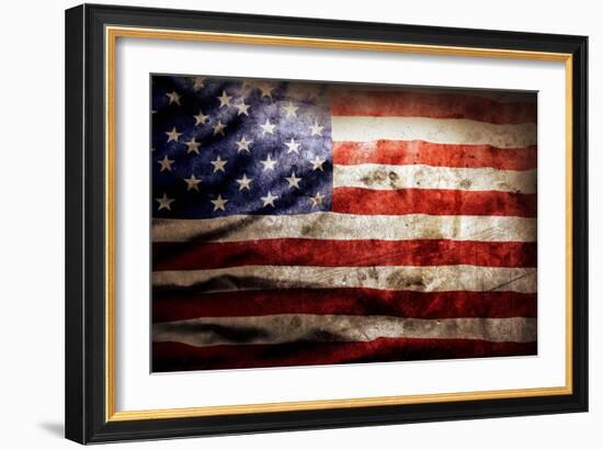 Closeup Of Grunge American Flag-STILLFX-Framed Art Print