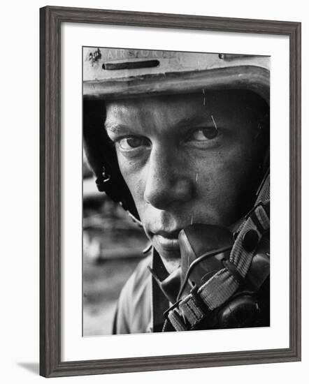 Closeup of Jet Pilot of 5th Air Force, Wearing Flight Helmet-null-Framed Photographic Print