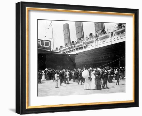 Closeup of Lusitania at the Dock NYC Photo - New York, NY-Lantern Press-Framed Art Print