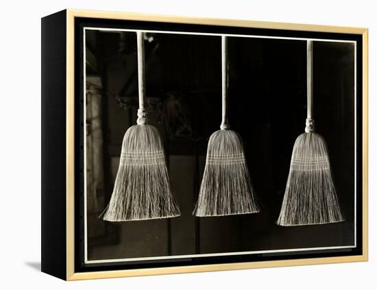 Closeup View of Three Brooms, Presumably Made by the Men of the Bourne Memorial Building, New…-Byron Company-Framed Premier Image Canvas