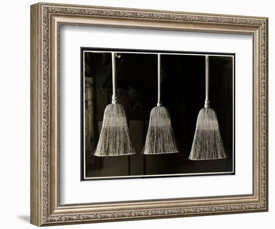 Closeup View of Three Brooms, Presumably Made by the Men of the Bourne Memorial Building, New…-Byron Company-Framed Giclee Print