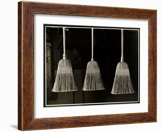 Closeup View of Three Brooms, Presumably Made by the Men of the Bourne Memorial Building, New…-Byron Company-Framed Giclee Print