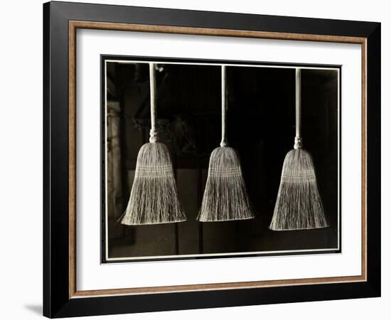 Closeup View of Three Brooms, Presumably Made by the Men of the Bourne Memorial Building, New…-Byron Company-Framed Giclee Print