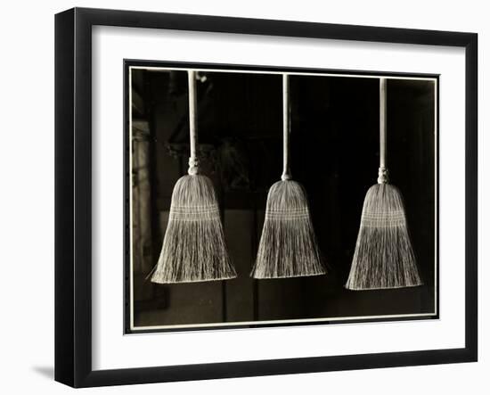 Closeup View of Three Brooms, Presumably Made by the Men of the Bourne Memorial Building, New…-Byron Company-Framed Giclee Print