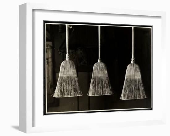 Closeup View of Three Brooms, Presumably Made by the Men of the Bourne Memorial Building, New…-Byron Company-Framed Giclee Print