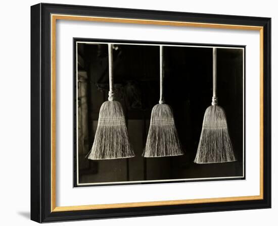 Closeup View of Three Brooms, Presumably Made by the Men of the Bourne Memorial Building, New…-Byron Company-Framed Giclee Print