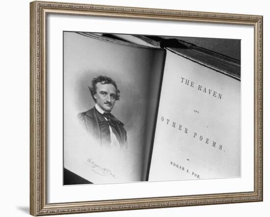 Closeups of Very Old Book by Edgar A. Poe-null-Framed Photographic Print