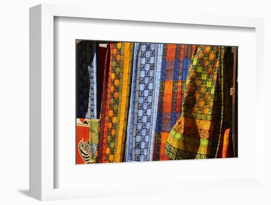 Cloth stall, African curio market, Greenmarket Square (1696), Cape Town, South Africa.-David Wall-Framed Photographic Print