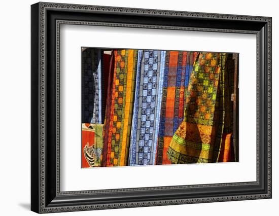 Cloth stall, African curio market, Greenmarket Square (1696), Cape Town, South Africa.-David Wall-Framed Photographic Print