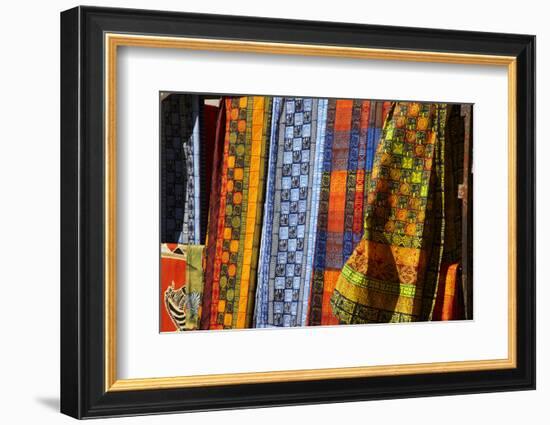 Cloth stall, African curio market, Greenmarket Square (1696), Cape Town, South Africa.-David Wall-Framed Photographic Print