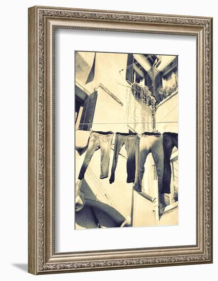 Clothes Airing Outdoor in Venice, Italy. Black and White, Instagram Style Filter-Zoom-zoom-Framed Photographic Print