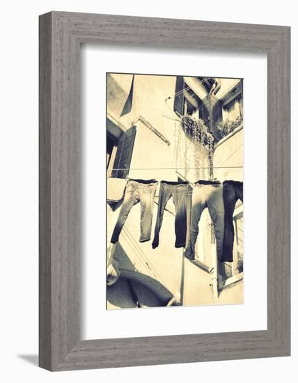 Clothes Airing Outdoor in Venice, Italy. Black and White, Instagram Style Filter-Zoom-zoom-Framed Photographic Print