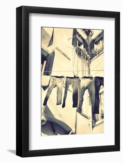 Clothes Airing Outdoor in Venice, Italy. Black and White, Instagram Style Filter-Zoom-zoom-Framed Photographic Print