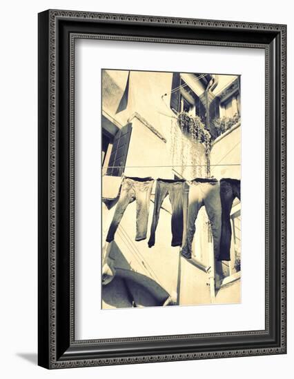 Clothes Airing Outdoor in Venice, Italy. Black and White, Instagram Style Filter-Zoom-zoom-Framed Photographic Print