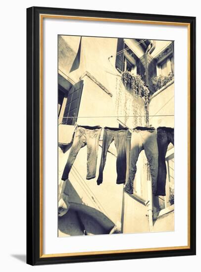 Clothes Airing Outdoor in Venice, Italy. Black and White, Instagram Style Filter-Zoom-zoom-Framed Photographic Print
