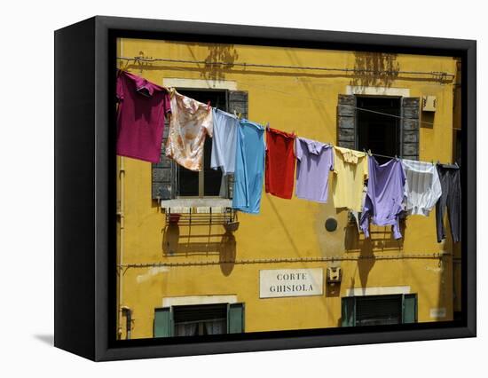 Clothes Hanging on a Washing Line Between Houses, Venice, Veneto, Italy, Europe-Peter Richardson-Framed Premier Image Canvas