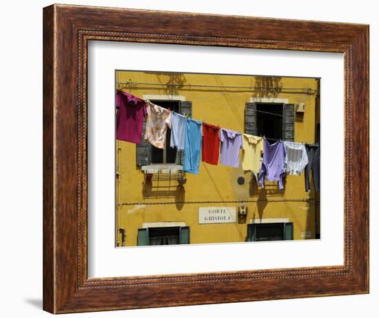 Clothes Hanging on a Washing Line Between Houses, Venice, Veneto, Italy, Europe-Peter Richardson-Framed Photographic Print