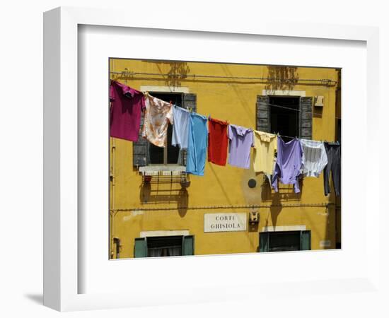 Clothes Hanging on a Washing Line Between Houses, Venice, Veneto, Italy, Europe-Peter Richardson-Framed Photographic Print