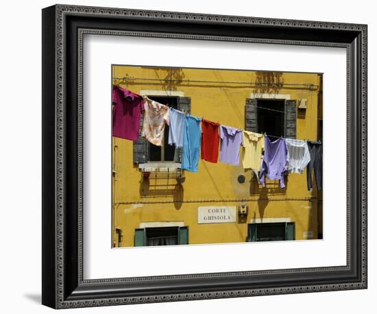 Clothes Hanging on a Washing Line Between Houses, Venice, Veneto, Italy, Europe-Peter Richardson-Framed Photographic Print