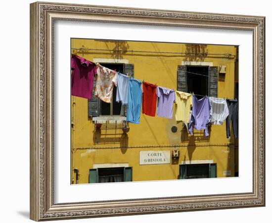 Clothes Hanging on a Washing Line Between Houses, Venice, Veneto, Italy, Europe-Peter Richardson-Framed Photographic Print