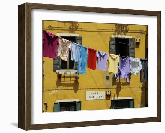 Clothes Hanging on a Washing Line Between Houses, Venice, Veneto, Italy, Europe-Peter Richardson-Framed Photographic Print