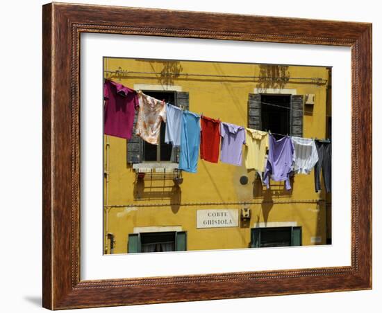 Clothes Hanging on a Washing Line Between Houses, Venice, Veneto, Italy, Europe-Peter Richardson-Framed Photographic Print