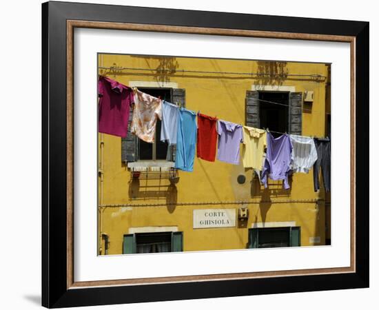 Clothes Hanging on a Washing Line Between Houses, Venice, Veneto, Italy, Europe-Peter Richardson-Framed Photographic Print