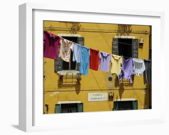 Clothes Hanging on a Washing Line Between Houses, Venice, Veneto, Italy, Europe-Peter Richardson-Framed Photographic Print