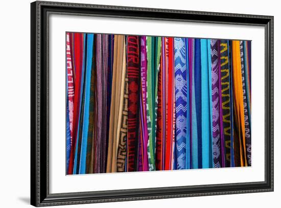 Cloths, Blankets, Scarves, and Hammocks Hang on Display at the Otavalo Market, in Otavalo, Ecuador-Karine Aigner-Framed Photographic Print