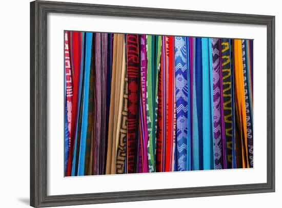Cloths, Blankets, Scarves, and Hammocks Hang on Display at the Otavalo Market, in Otavalo, Ecuador-Karine Aigner-Framed Photographic Print