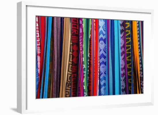 Cloths, Blankets, Scarves, and Hammocks Hang on Display at the Otavalo Market, in Otavalo, Ecuador-Karine Aigner-Framed Photographic Print