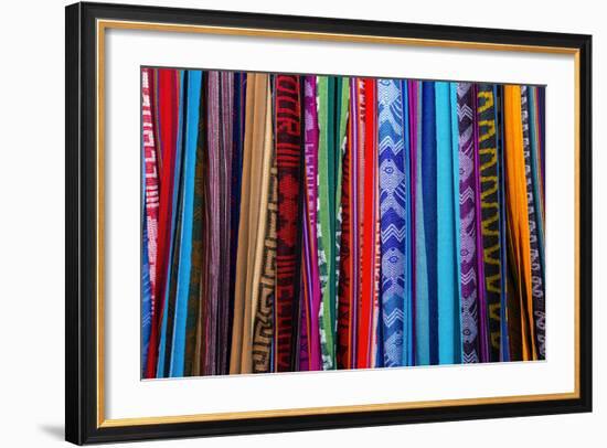 Cloths, Blankets, Scarves, and Hammocks Hang on Display at the Otavalo Market, in Otavalo, Ecuador-Karine Aigner-Framed Photographic Print