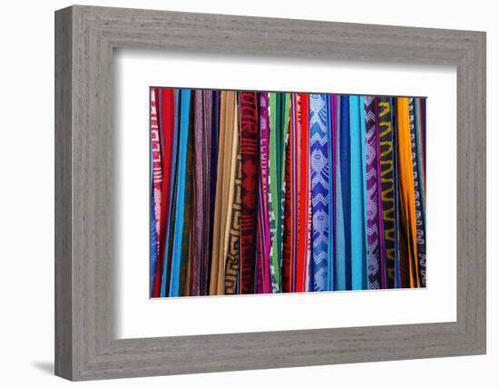 Cloths, Blankets, Scarves, and Hammocks Hang on Display at the Otavalo Market, in Otavalo, Ecuador-Karine Aigner-Framed Photographic Print