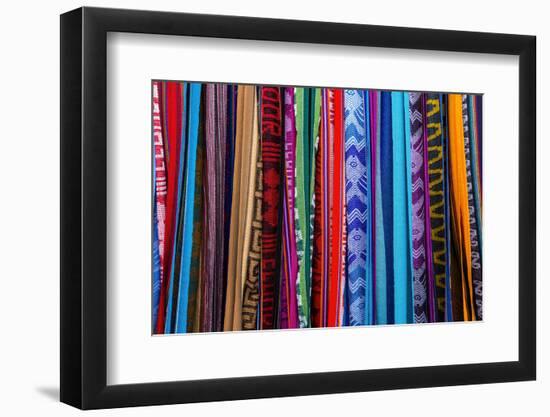 Cloths, Blankets, Scarves, and Hammocks Hang on Display at the Otavalo Market, in Otavalo, Ecuador-Karine Aigner-Framed Photographic Print