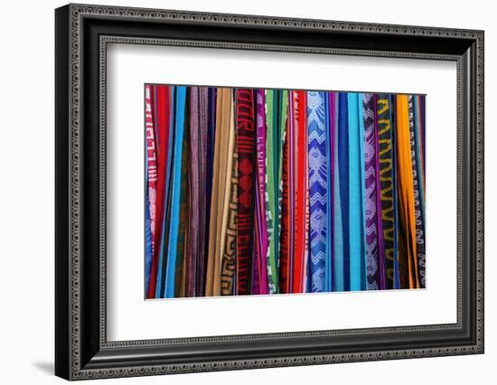 Cloths, Blankets, Scarves, and Hammocks Hang on Display at the Otavalo Market, in Otavalo, Ecuador-Karine Aigner-Framed Photographic Print