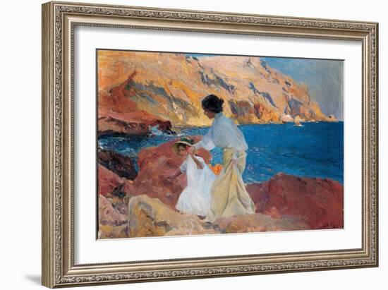 Clotilde and Elena on the Rocks, Javea, 1905-Joaquín Sorolla y Bastida-Framed Giclee Print