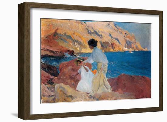 Clotilde and Elena on the Rocks, Javea, 1905-Joaquín Sorolla y Bastida-Framed Giclee Print