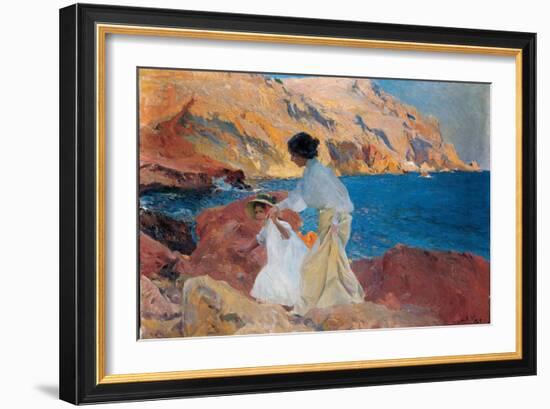 Clotilde and Elena on the Rocks, Javea, 1905-Joaquín Sorolla y Bastida-Framed Giclee Print