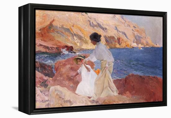 Clotilde and Elena on the Rocks, Javea-Joaquín Sorolla y Bastida-Framed Premier Image Canvas